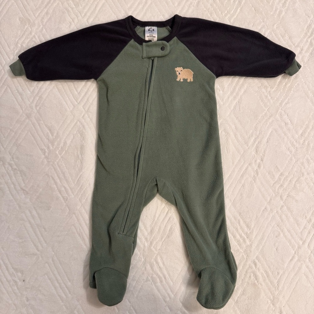 3 for $15 Gerber Green and Black Baby Fleece Footie 6M